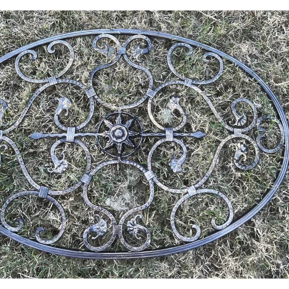1990 Large Metal Ornate Bearded Iris Oval Wall Decor Hanging Indoor/outdoor